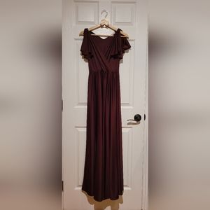 KOH KOH Womens Long V-Neck Ruffle Sleeveless Dress - Maroon Wine Red / Purple